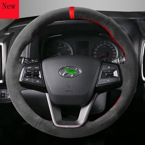 2021 Hand-Stitched Suede Carbon Fibre Car Steering Wheel Cover for Hyundai Ix35 Ix25 ELANTRA ELANTRA CELESTA Verna MISTRA TUCSON
