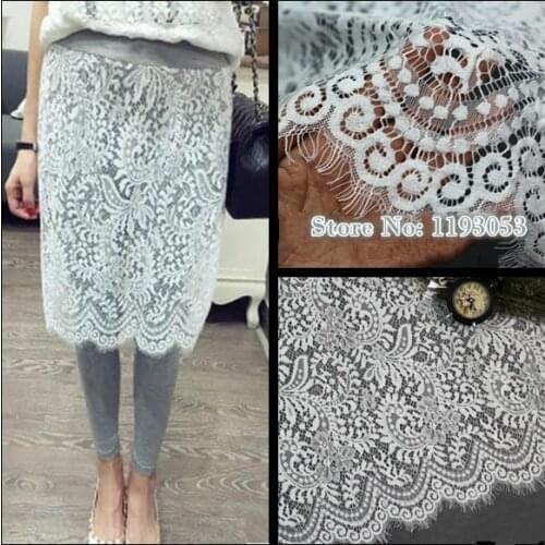 3Meter/lot France Eyelash Lace Fabric 65CM/150CM Wide Black White Lace Trim Diy Clothes Wedding Dress Sew Accessories