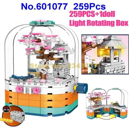 601077 259pcs Sakura Cherry Blossoms Crystal Rotate Light Box Tree Building Block Toy