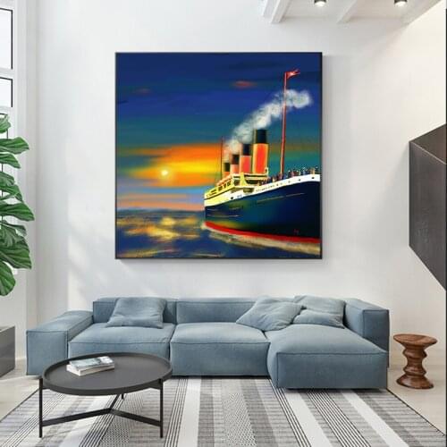 Abstract Painting Ship Poster Sea Ocean Sailing Boat Canvas Printings Wall Pictures for Living Room Bedroom Home Decor
