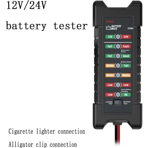 Battery Tester 12V/24V Smart LED Lawn Mower Motor Yacht Car Battery Tester Clip/Cigarette Lighter Autool