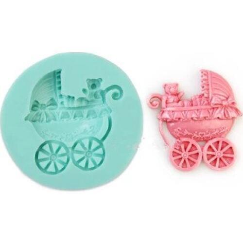 Free shipping The pram and little bear resin silicone mold,fondant molds,sugar craft tools,chocolate mould, cakes