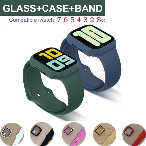 Glass+Case+Strap For Apple Watch Band 40mm 44mm iwatch Band 42mm 38mm Silicone Bracelet For Apple Watch 6 Se 5 Screen Protectors
