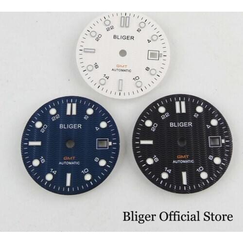 BLIGER Brand 31mm Watch Dial Plate with Date Window Fit GMT MINGZHU Automatic Movement