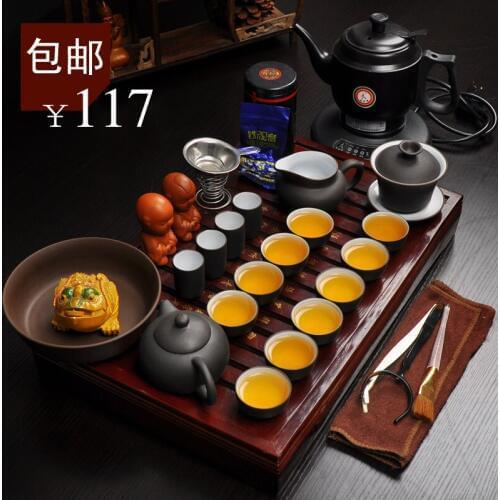 Zisha teapot teacup solid wood tea set special combinations of a complete set of kung fu tea tray ceramic tea table