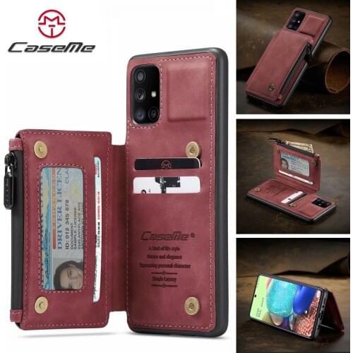 CaseMe For Samsung Galaxy A72 A52 A21S A71 A51 Zipper Wallet Case Card Holder RFID Anti-theft Brush Phone Cover