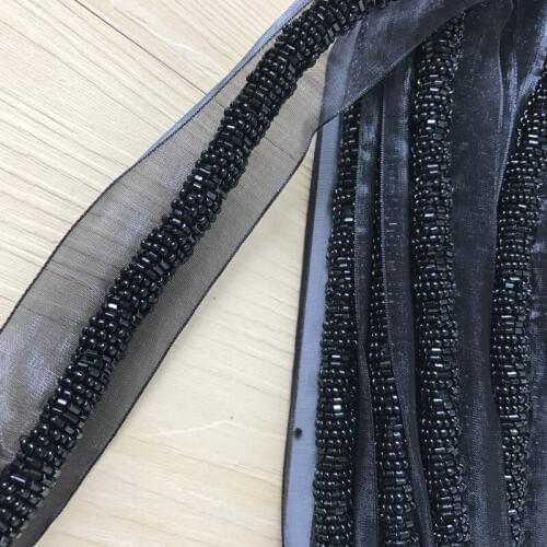 Black/silver beaded Lace Trim, Pear Beads Lace, Beaded Ribbon Trim, For Headbands,Jewelry,Costumes 3yards