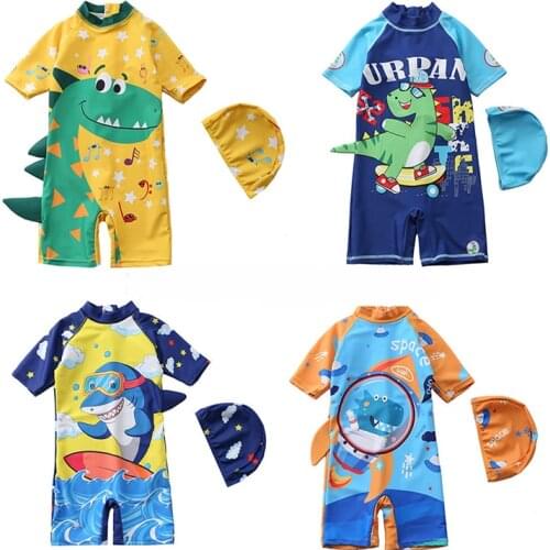 2021 New 1-8T Boys Swimwear Cartoon Dinosaur Print Toddlers Kids Swimwear Children Beach Wear One Piece Swimsuit Bath Clothes