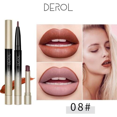DEROL 12 Colors Lipstick Double-End Matte Texture Non-Sticky Lip Gloss Lip Gloss With Double Head Lipstick, Automatic Rotation