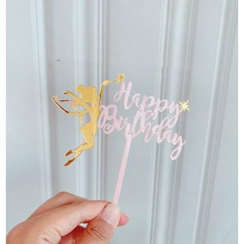 Fairy Angel Star Happy Birthday Acrylic Cake Decoration Happy Birthday for Children Kid Party Supplies Baking Sweet Gifts
