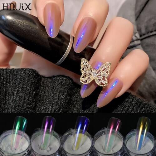 HNUIX 1Box Pearl Nails Glitter Aurora Pearl Powder Neon Shimmer Mirror Mermaid Dipping Nails Chrome Pigment Dust Varnish Decor