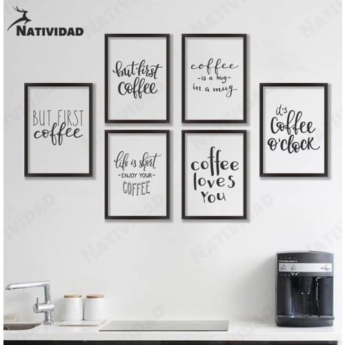 Canvas Painting Home Decor Coffee Art Print Poster Minimalist Black and White Text Style Mural for Home Decor Coffee Wall Art