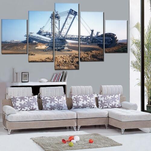 Canvas Painting Wall Art Home Decor Framework Modern Print Type Picture 5 Panel Vehicle Bucket Wheel Excavator Bagger 288 Bucket