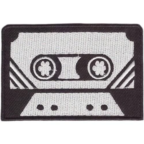 Cassette tape retro seventies music embroidered applique iron-on patch