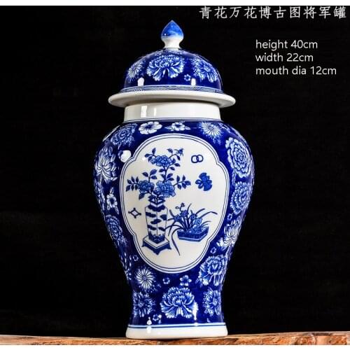 Jingdezhen Ceramic Antique Blue And White Porcelain Vase Flower Arrangement,Living Room Home TV Cabinet Decorations