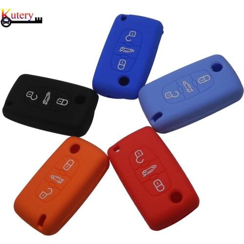 Kutery Silicone Rubber Car Key Cover Case For Peugeot 207 307 308 407 408 Remote Key Protecor 3Buttons
