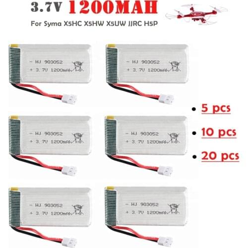 5/10/20PCS Lipo Battery 3.7v 1200mAh XH2.54 Plug For Syma X5C X5SW X5SC JJRC H5P RC Drone Parts Car Accessories