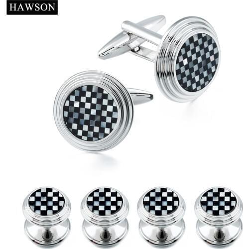 HAWSON Fashion Cufflinks Set for Men Round Stone Tuxedo Dress Studs Hot Sale Mens Jewelry Best Gift for Gentlemen