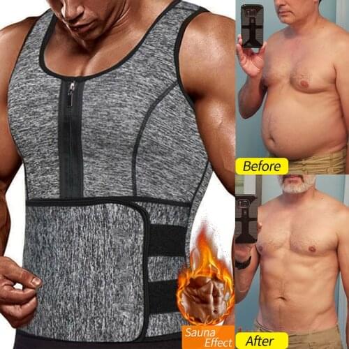 Men Waist Trainer Vest Sweat Vest Neoprene Body Shaper Zipper Sauna Tank Top with Adjustable Belt Workout Shirt Shapewear