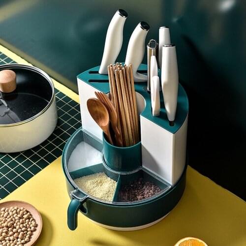 NHBR for Kitchen Multifunctional Floor-To-Ceiling Multi-Layer Kitchen Rotating Rack Seasoning Jar Set Combined Knife Rack