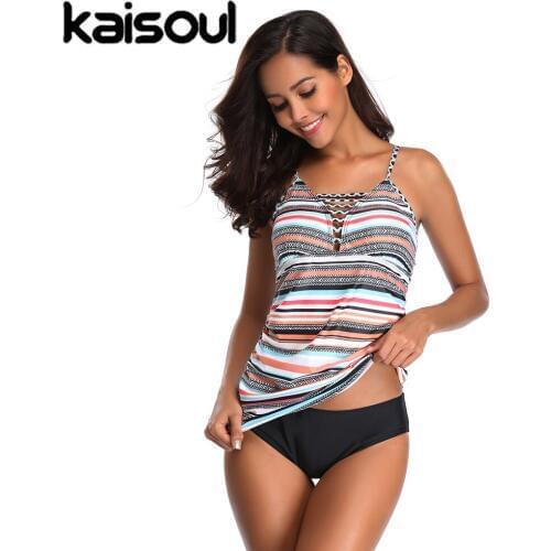 2020 New Plus Size 5XL Conservative Two Piece Swimwear Women Print Striped Tankini Big Large XXXL Swimsuit Beach Bathing Suit