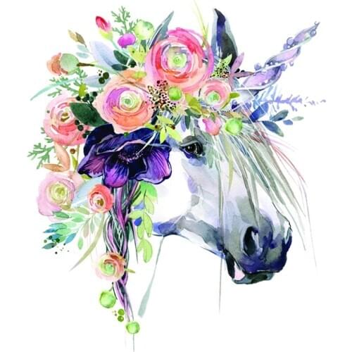 New Diy Flower Unicorn Stickers Iron On Denim Stickers Patches For Clothing Washable Appliques Decoration Heat Transfer Vinyl Pa