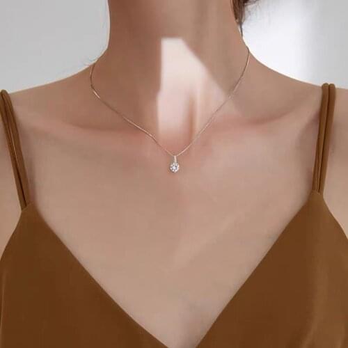 925 Sterling Silver Geometric Drop Zircon Necklace for Women Simple Clavicle Chain Necklace Gifts