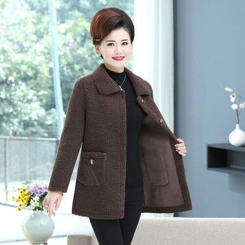 Moms Casual Jacket New Autumn Winter Sheep Shearing Jacket Female Fashion Loose Oversize Parker Coat Ladies Outerwear Spring