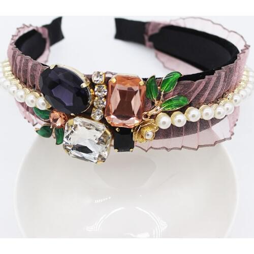 Baroque Pearl Headband Luxurious Catwalk Prom Dresses Wild Fashion Temperament Pearl Pearl Gem Headband Lace pearl hair hoop 469