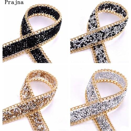 Prajna 1Yard 2cm Rhinestones Trim Chain Hotfix Strass Crystal Rhinestone Ribbon Decoration For Wedding Dress Bag Accessories DIY