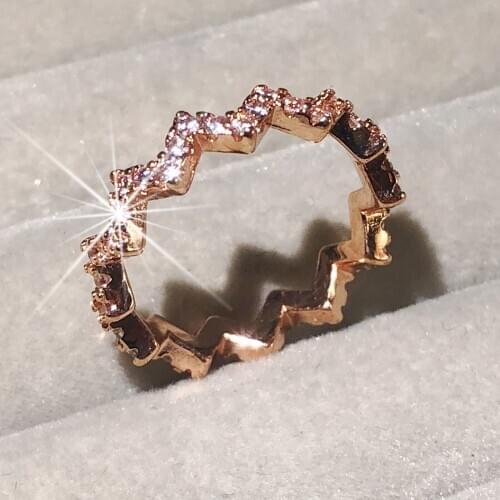 Simple Wavy line Thin Ring set sterling silver & rose Gold 925 original Wedding Band Rings for Women Simulated Diamond Jewelry