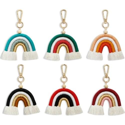 Rainbow Key Chain Braided Rope Tassel Keychain for Women Girls Bag Charm Pendant