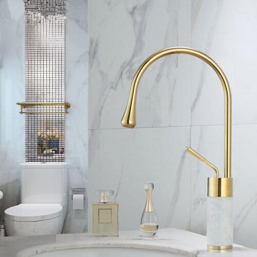 Basin faucet Gold and marble sink faucet Brass faucet Single lever kitchen faucet Swivel sink Water crane