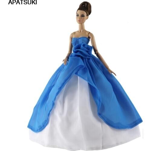 Blue Rose Off Shoulder Wedding Dress for Barbie Dolls Party Gown Dresses Outfits Clothing 1/6 BJD Dolls Accessories DIY