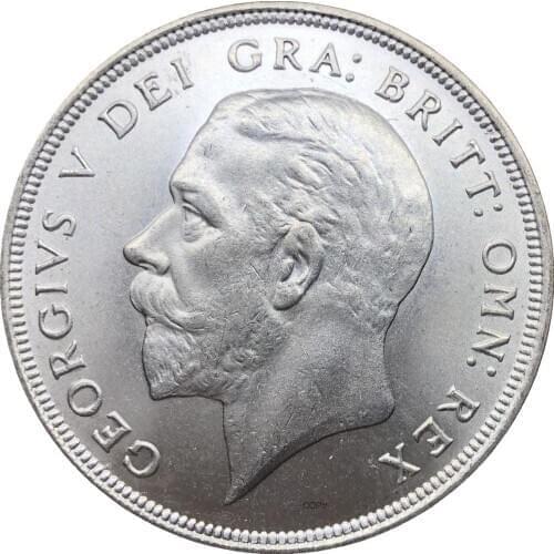 United Kingdom 1936 1 Crown George V Wreath Uncrowned portrait of King left legend around Cupronickel Silver Plated Copy Coin