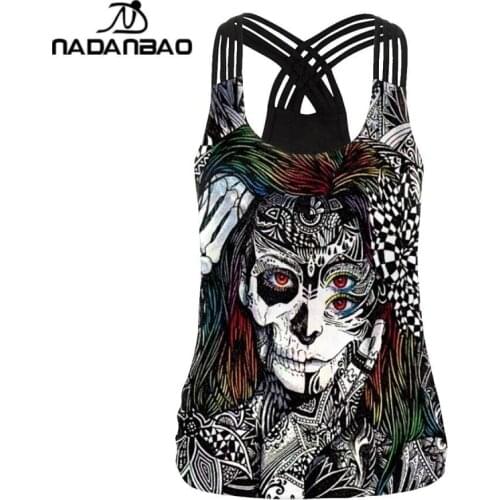 NADANBAO 2021 New Halloween Tank Top for Women Summer Sexy Sling Vest Sleeveless Tops Shirt Gothic 3D Printed Elastic Costume