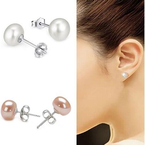 Womens Fashion Faux Pearl Ear Stud Earrings Silver Plated Percing Jewelry Gift