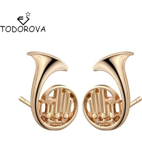 Todorova Speaker Stud Earrings Tiny French Horn Musical Instrument Stud Earrings for Women Jewelry Pendientes