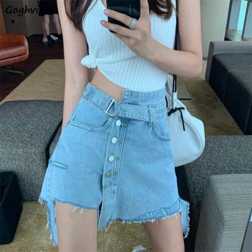 Shorts Women Street Style Patchwork Summer Simple Buttons Leisure Fashion Ulzzang Asymmetrical Students All-match Female Vintage
