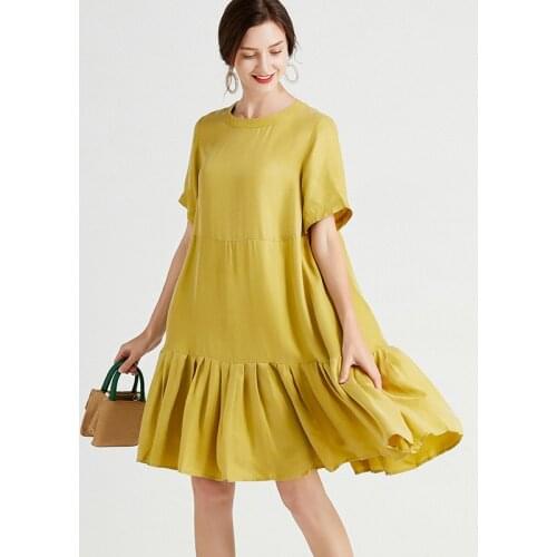 Summer Plus Size Womens Silk Dress Fashion Show Thin High Waist Elegant Dress Loose Short Sleeve Cuprammonuium O Neck dresses