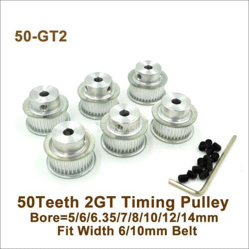 POWGE 50 Teeth 2GT Timing Pulley Bore5/6/6.35/8/10/12/14mm Fit W=6/10mm 2GT Synchronous Belt 50T 50Teeth GT2 Pulley 3D Printer