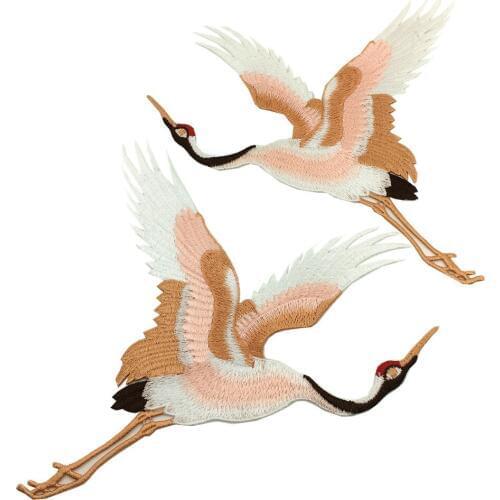 1pair 23x17cm Sew On Crane Embroidery Patch Bird Embroidered Applique Patches For Clothing Clothes Parches Bordados Ropa AC1282