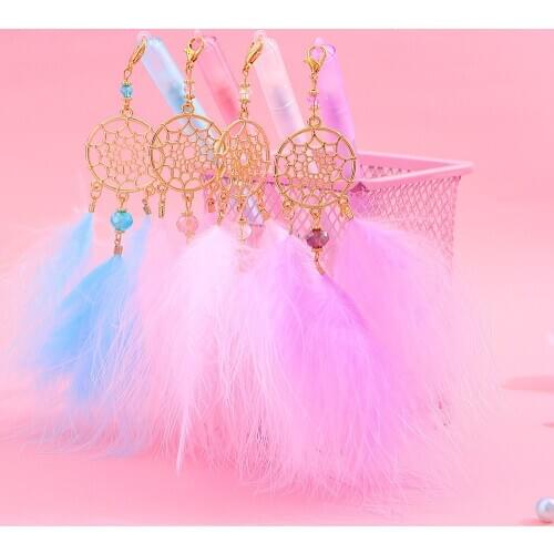 1 Pcs Gel Pen Kawaii Dreamcatcher Feather Pendant 0.5mm Black Ink Writing Pens for School Girls Office Supplies Stationery