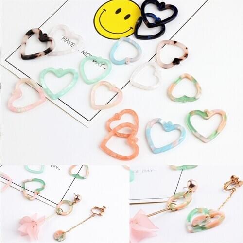 10pcs Creative simple resin Pink Acetic acid Fresh Tender color heart pendants Earrings Drop circle charm Ear Studs tag DIY