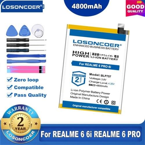 100% Original LOSONCOER 4800mAh BLP757 For Oppo Realme 6 / 6i / 6 Pro RMX2001 6S 6Pro RMX2061 Pro Mobile Phone Battery