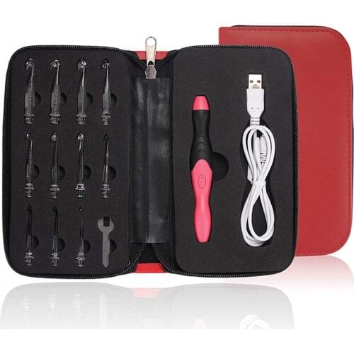 11 In 1 Useful USB LED Light Up Purple Crochet Hooks Knitting Needles Set Weave Tool Kit Sewing Accessories Sewing Tools