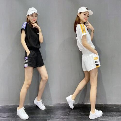 2 pcs set Womens Casual Loose Jogger Fitness Gym Outdoor Sportswear Suits Short Sleeves Shorts Sports Summer T-shirt