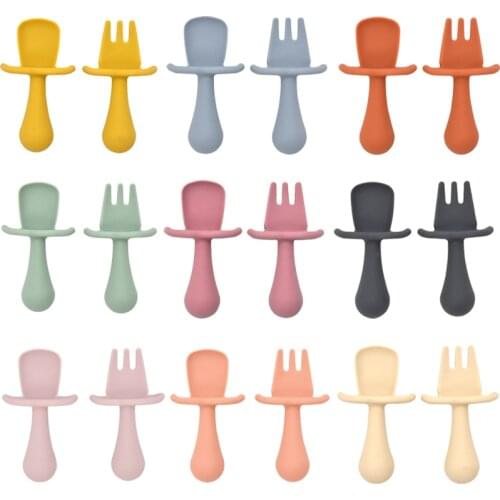 2Pcs/Set Baby Training Spoon Fork Food Grade Silicone Spoon Toddlers Infant Feeding Accessories Spoon Silicone Tableware