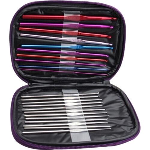 22pcs Crochet Hooks Knitting Needles Set Multi Colored Aluminum Weave Craft with Bag Aluminum Weave