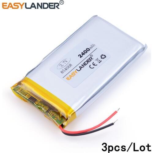 3pcs /Lot 2400mAh 854068 lithium Li ion polymer rechargeable battery For E-book Tablet PC Laptop phone power bank